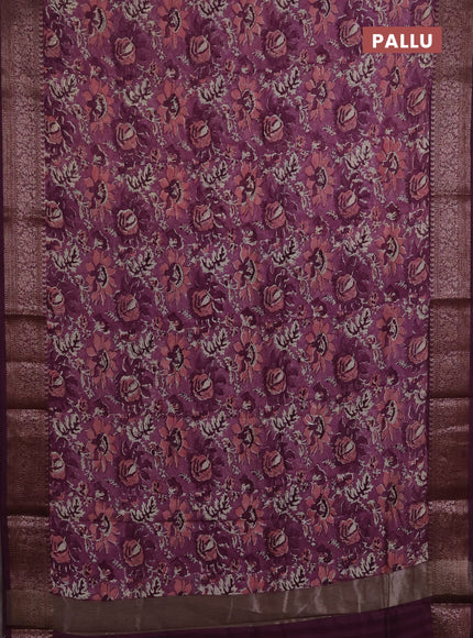 Chanderi silk cotton saree wine shade with allover prints and banarasi style border