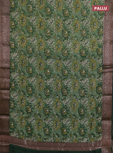 Chanderi silk cotton saree green with allover prints and banarasi style border