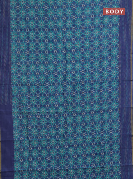 Chanderi silk cotton saree teal green and pastel blue with allover patola prints and long kantha stitch work border