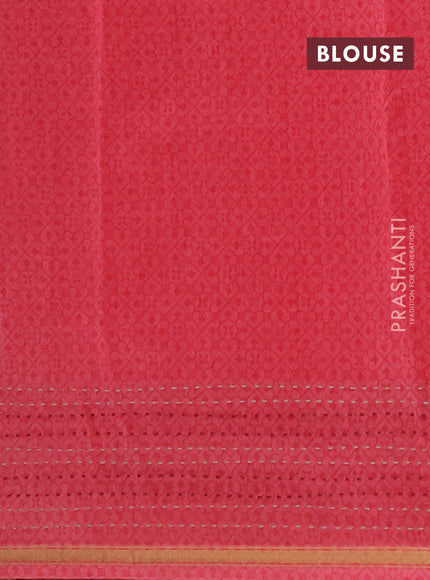 Chanderi silk cotton saree peach pink with allover patola prints and kantha stitch work border