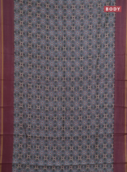 Chanderi silk cotton saree beige grey and pastel pink with allover patola prints and long kantha stitch work border