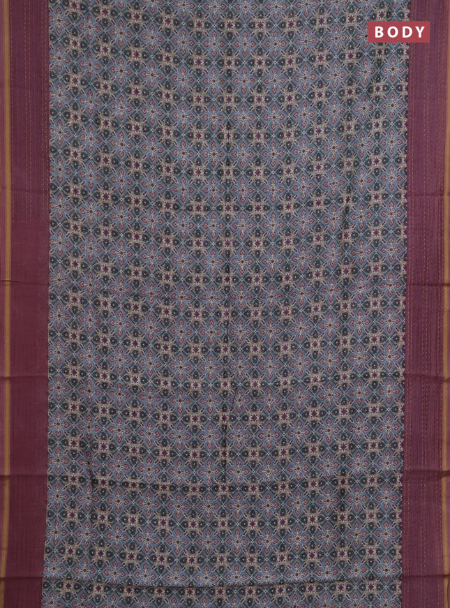 Chanderi silk cotton saree beige grey and pastel pink with allover patola prints and long kantha stitch work border