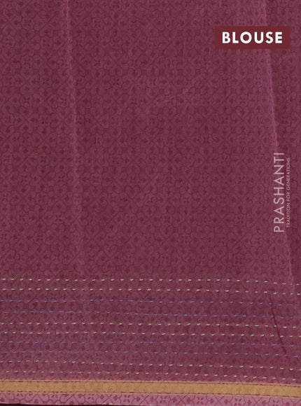 Chanderi silk cotton saree beige grey and pastel pink with allover patola prints and long kantha stitch work border