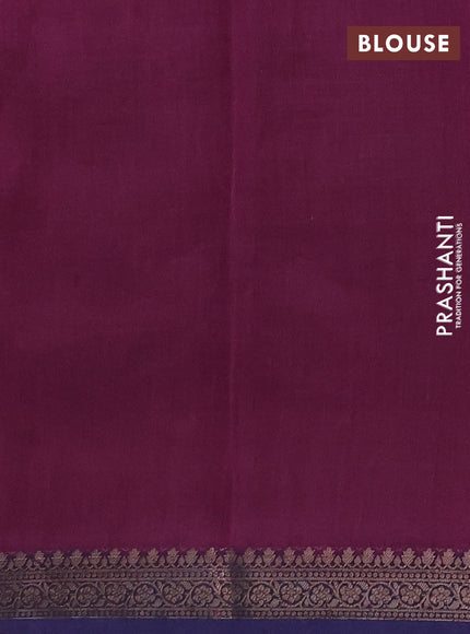 Chanderi silk cotton saree wine shade and navy blue with allover thread & zari weaves and long printed banarasi style border