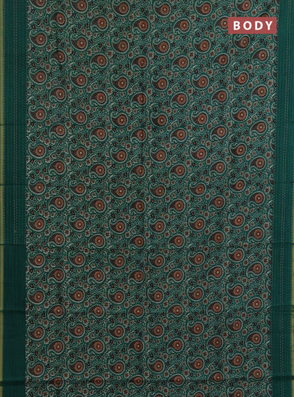 Chanderi silk cotton saree green with allover prints and kantha stitch work border