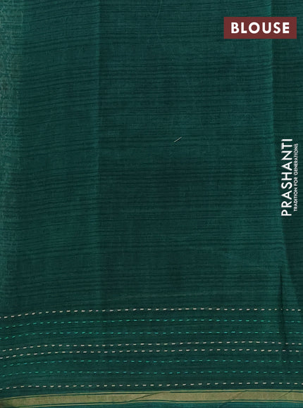 Chanderi silk cotton saree green with allover prints and kantha stitch work border