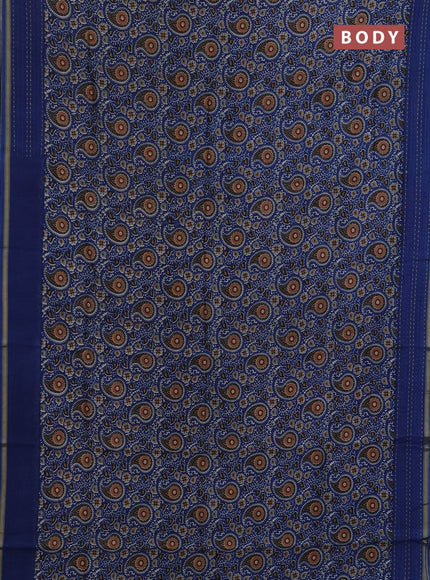 Chanderi silk cotton saree blue with allover prints and kantha stitch work border
