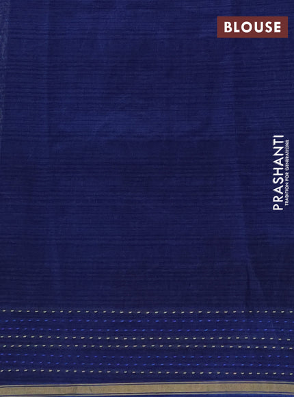 Chanderi silk cotton saree blue with allover prints and kantha stitch work border