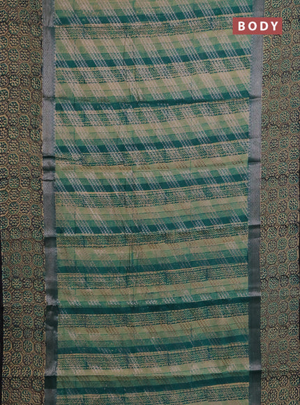 Chanderi silk cotton saree green with allover prints & banarasi weaves and banarasi style printed border