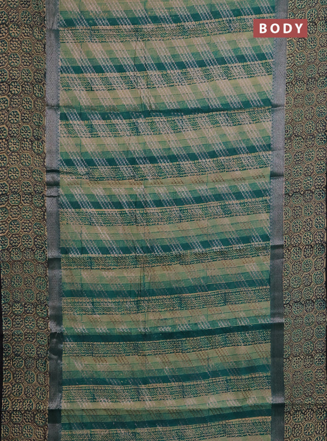 Chanderi silk cotton saree green with allover prints & banarasi weaves and banarasi style printed border