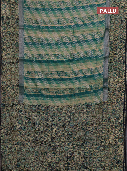 Chanderi silk cotton saree green with allover prints & banarasi weaves and banarasi style printed border