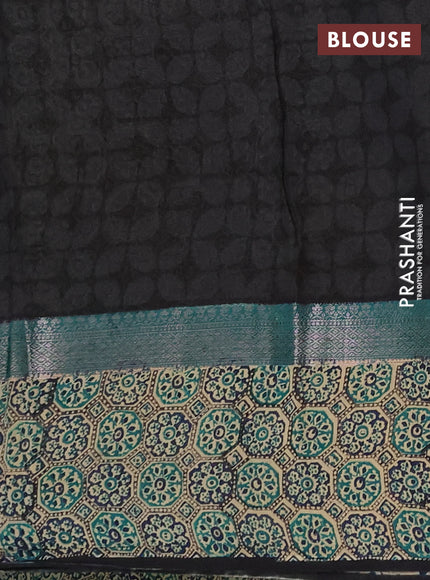 Chanderi silk cotton saree green with allover prints & banarasi weaves and banarasi style printed border