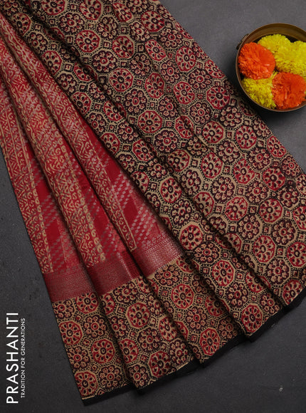 Chanderi silk cotton saree maroon and peach shade with allover prints & banarasi weaves and banarasi style printed border