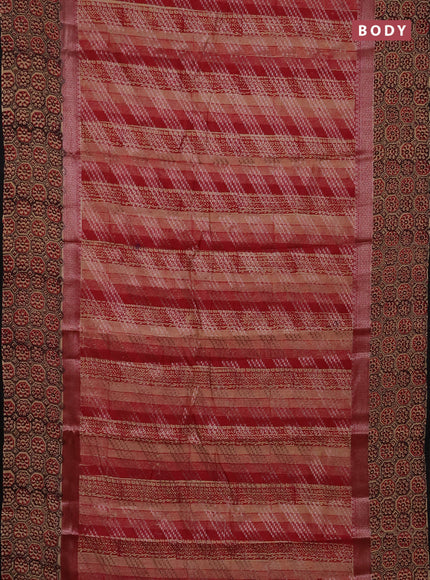 Chanderi silk cotton saree maroon and peach shade with allover prints & banarasi weaves and banarasi style printed border