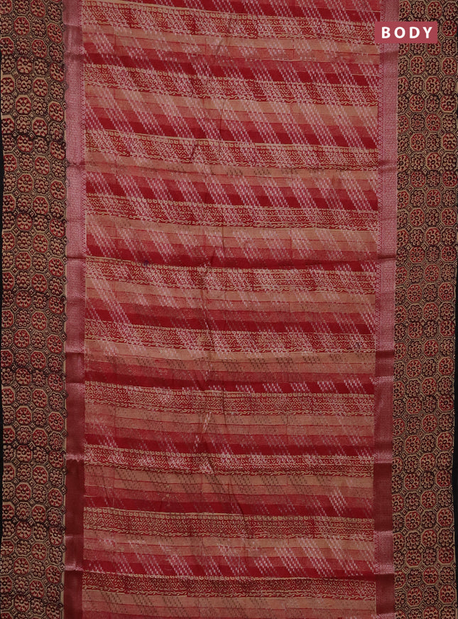Chanderi silk cotton saree maroon and peach shade with allover prints & banarasi weaves and banarasi style printed border