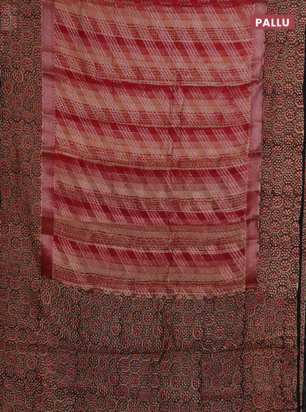 Chanderi silk cotton saree maroon and peach shade with allover prints & banarasi weaves and banarasi style printed border