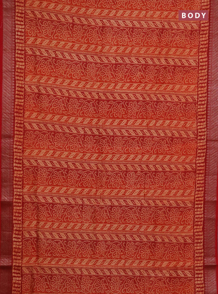 Chanderi silk cotton saree peach shade and red with allover prints and banarasi style border
