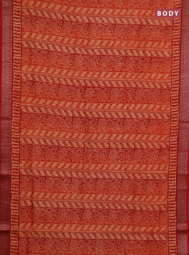 Chanderi silk cotton saree peach shade and red with allover prints and banarasi style border