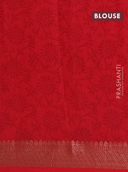 Chanderi silk cotton saree peach shade and red with allover prints and banarasi style border