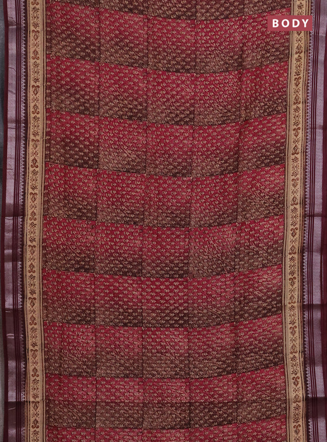 Chanderi silk cotton saree wine shade with allover prints and zari woven border