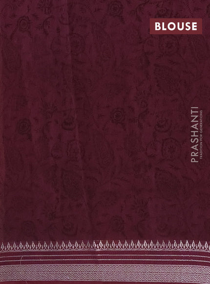 Chanderi silk cotton saree wine shade with allover prints and zari woven border