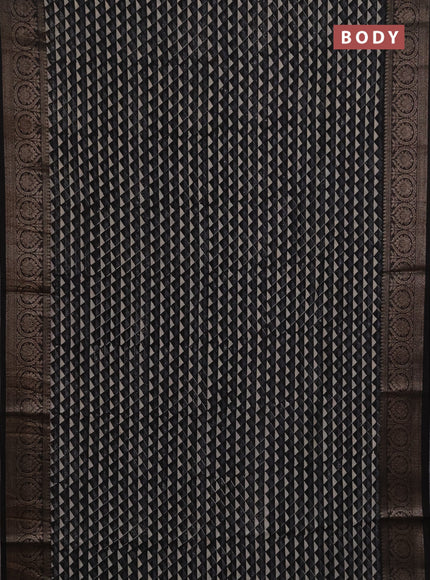 Chanderi silk cotton saree black with allover geometric prints and banarasi style border