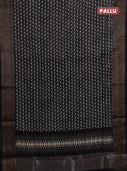 Chanderi silk cotton saree black with allover geometric prints and banarasi style border