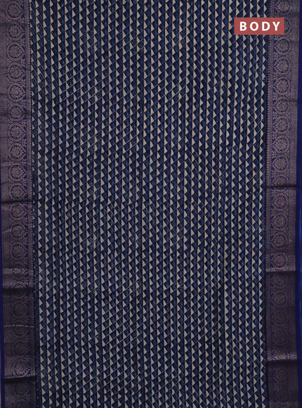 Chanderi silk cotton saree blue with allover geometric prints and banarasi style border