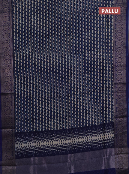 Chanderi silk cotton saree blue with allover geometric prints and banarasi style border