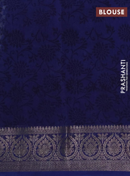 Chanderi silk cotton saree blue with allover geometric prints and banarasi style border