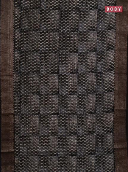 Chanderi silk cotton saree grey and black with allover prints and banarasi style border