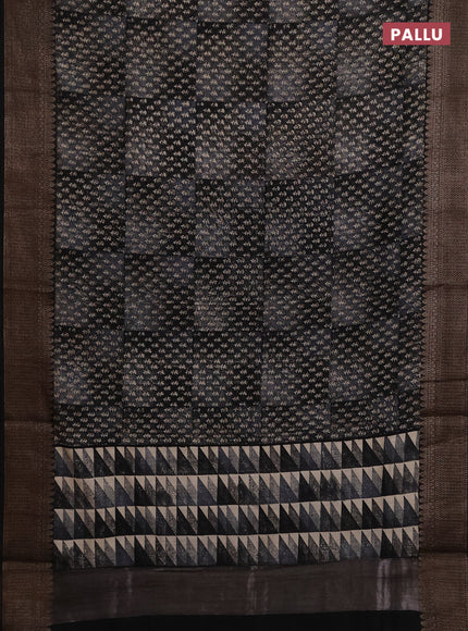 Chanderi silk cotton saree grey and black with allover prints and banarasi style border