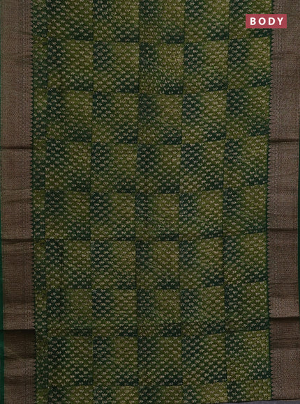 Chanderi silk cotton saree light green and green with allover prints and banarasi style border