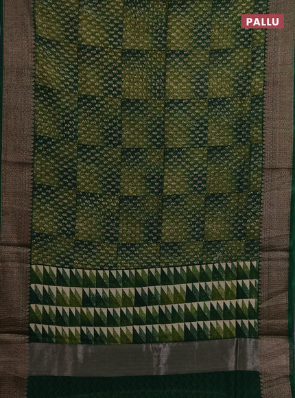 Chanderi silk cotton saree light green and green with allover prints and banarasi style border