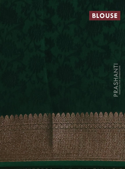 Chanderi silk cotton saree light green and green with allover prints and banarasi style border