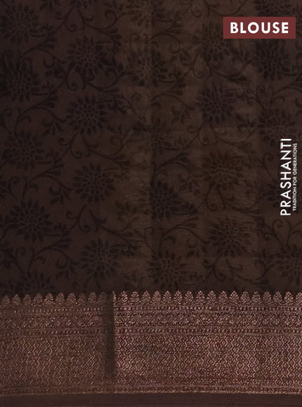 Chanderi silk cotton saree yellow and coffee brown with allover prints and banarasi style border