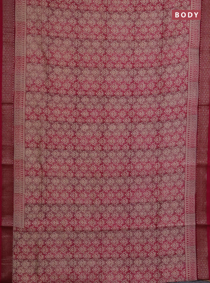 Chanderi silk cotton saree wine shade with allover prints and banarasi style border