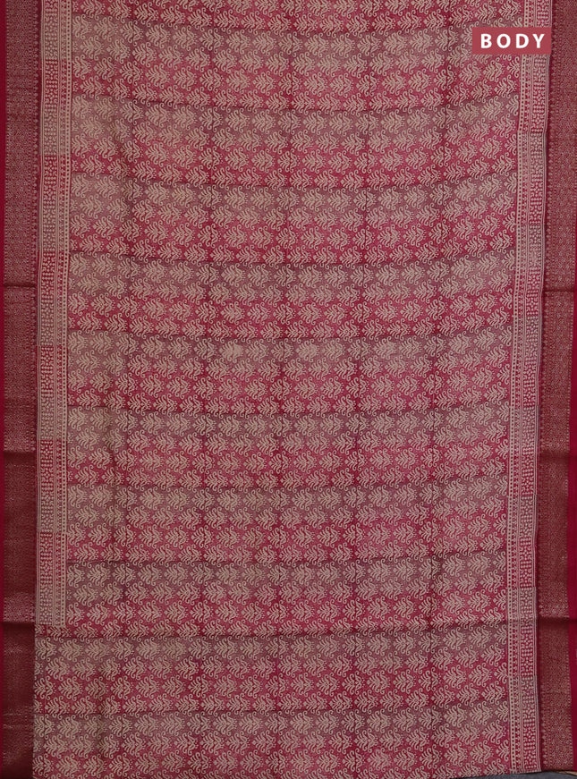 Chanderi silk cotton saree wine shade with allover prints and banarasi style border
