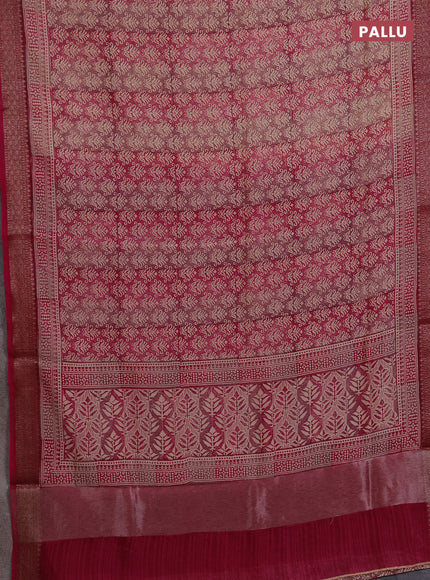 Chanderi silk cotton saree wine shade with allover prints and banarasi style border