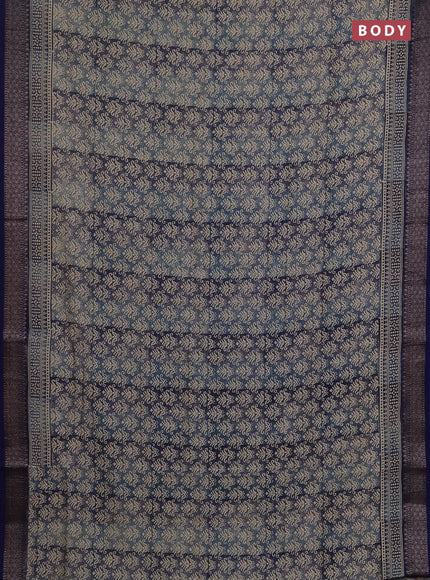 Chanderi silk cotton saree blue with allover prints and banarasi style border