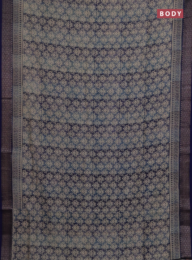 Chanderi silk cotton saree blue with allover prints and banarasi style border