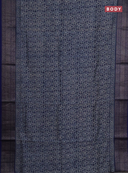 Chanderi silk cotton saree blue with allover prints and banarasi style border