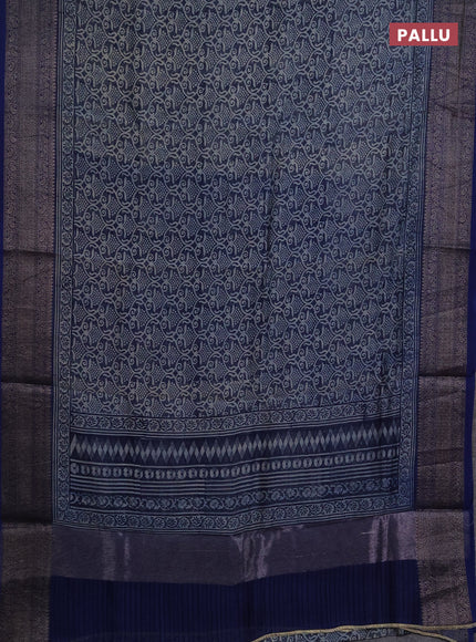 Chanderi silk cotton saree blue with allover prints and banarasi style border