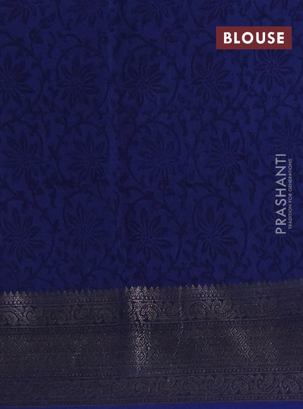 Chanderi silk cotton saree blue with allover prints and banarasi style border