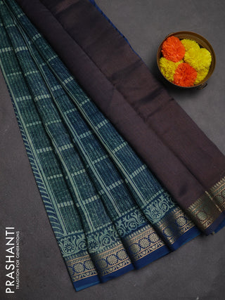 Chanderi silk cotton saree teal green and teal blue with allover prints and thread woven border
