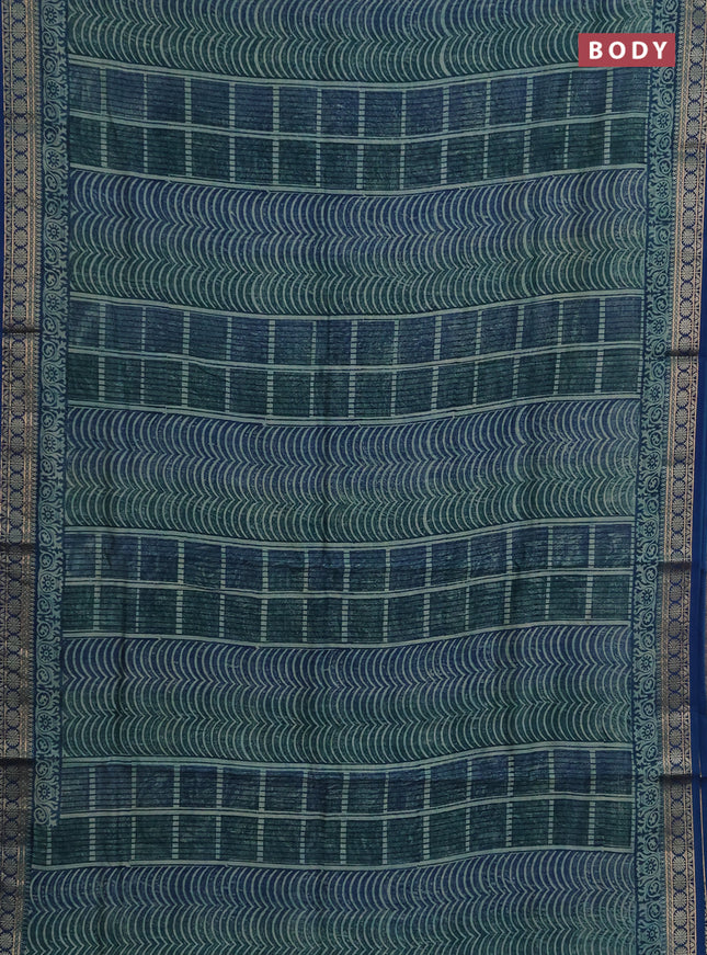 Chanderi silk cotton saree teal green and teal blue with allover prints and thread woven border