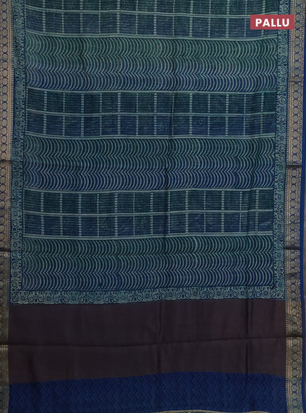 Chanderi silk cotton saree teal green and teal blue with allover prints and thread woven border