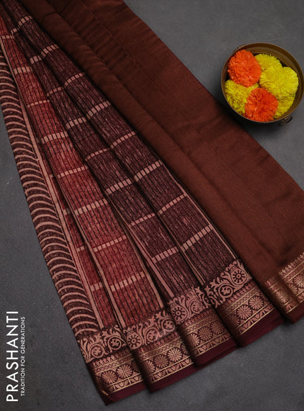 Chanderi silk cotton saree wine shade with allover prints and thread woven border