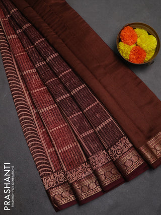 Chanderi silk cotton saree wine shade with allover prints and thread woven border