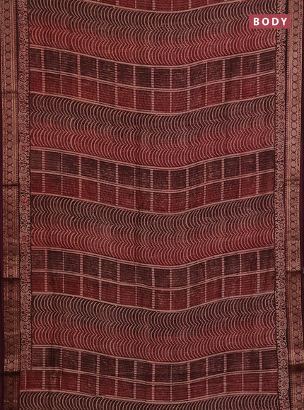 Chanderi silk cotton saree wine shade with allover prints and thread woven border